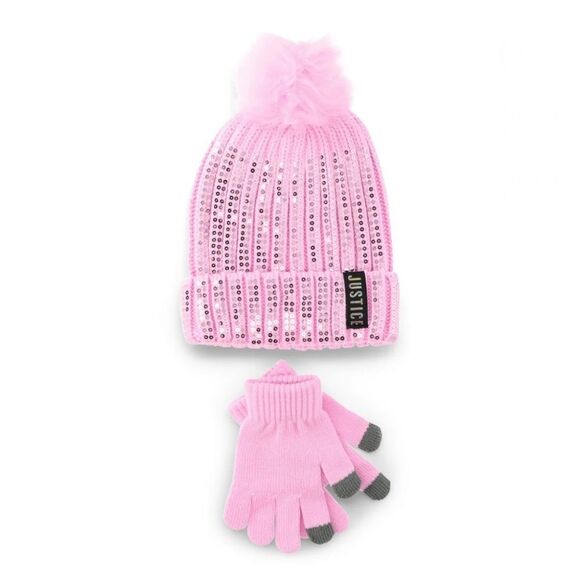 Girls Justice Ribbed & Full Print Winter Cozy Beanie and Gloves 2, 2-Piece Sets - Picture 12 of 13